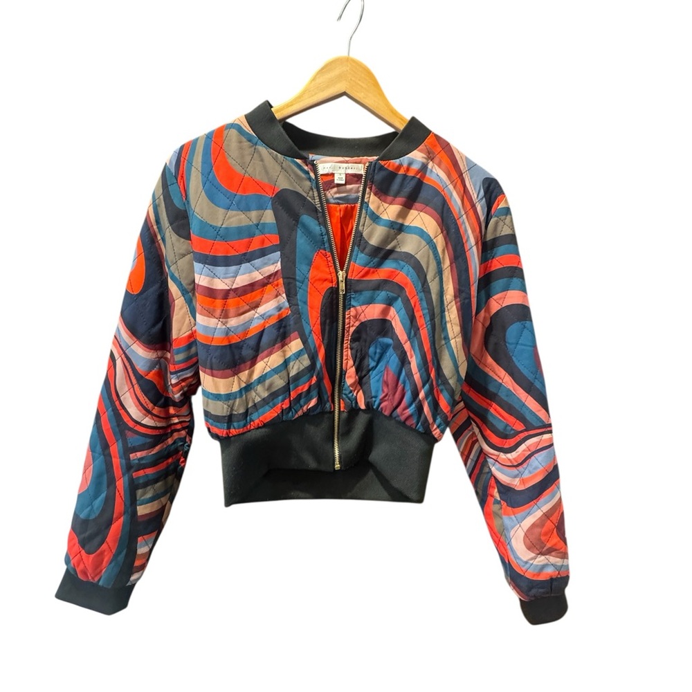 Colorful Wave Pattern Bomber Jacket - image 2